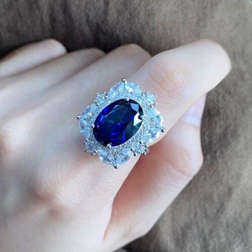 UMQ Sapphire Rings for Women 8*12 Blue Corundum 925 Sterling Silver Rings Female Retro Wedding Rings 2021 Trend Jewelry