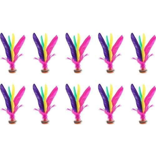 10pcs Colorful Feathers Kick Shuttlecock Chinese Jianzi Foot Sports Outdoor Toy Game Beach Entertainment Competition Toys