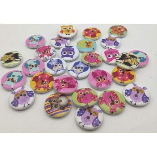 100pcs 20mm Owls Painted DIY Wooden Round Buttons Sewing Accessories 2 Holes Embellishments For Scrapbooking Cardmaking
