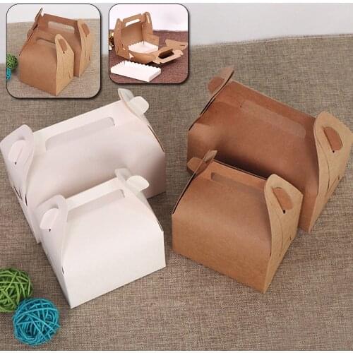 20pcs Portable Cake Box With Handle Baking Biscuits Packing Boxes Paper Cupcake Container DIY Gift Box Sweet Case Party Supplies
