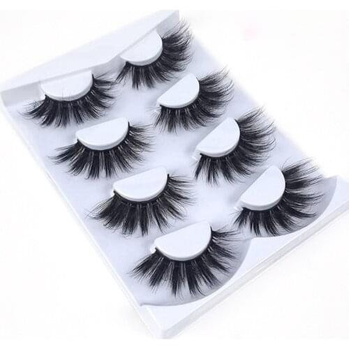 4Pairs 25mm 3D Natural False Eyelashes Fluffy Soft Wispy Volume Dramatic Long Cross Eyelash Extension Makeup