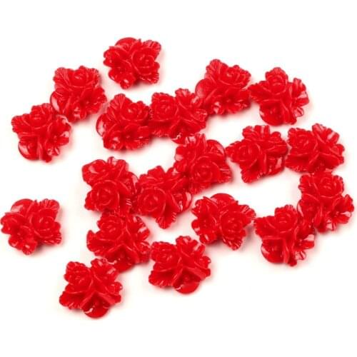 50Pcs Red Resin Flower Decoration Crafts Beads Flatback Cabochon Scrapbook DIY Embellishments Accessories Buttons