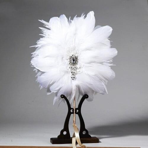 African Soft Feather Hand held Fan and Gold Handle Dance Fans for Party Or Wedding