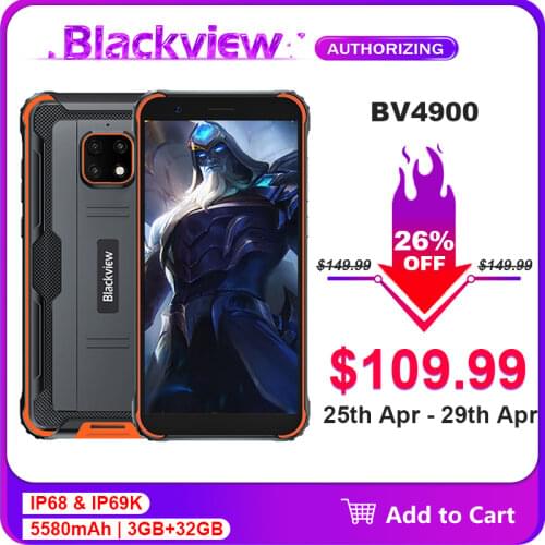 Blackview BV4900 3GB+32GB 5.7'' 5580mAh IP68 Waterproof Smartphone Android 10.0 NFC Rugged Mobile Phone Free shipping