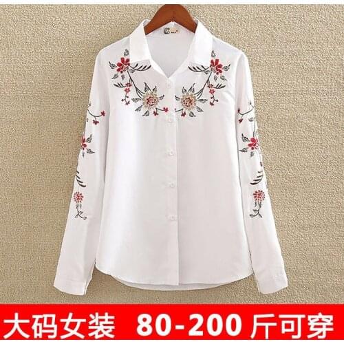 Blouse Women Embroidered Shirt Womens Long Sleeve Loose plus Size Womens Autumn White Shirt Womens Blusas Mujer De Moda