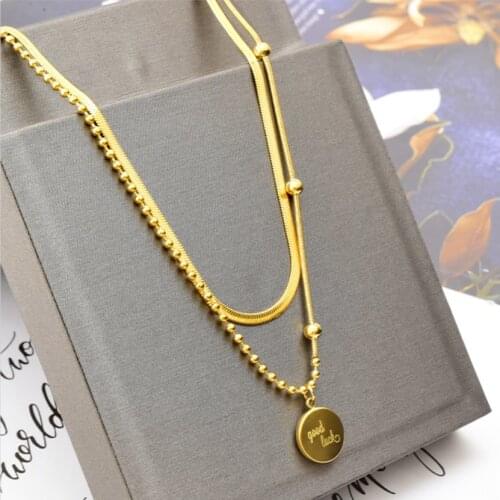 316L Stainless Steel New Fashion Upscale Jewelry 2 Layer Good Luck Charms Thick Chain Choker Necklaces & Pendants For Women