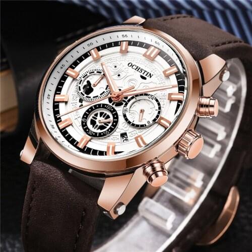 OCHSTIN Mens Watch CHronograph Date Men Watches Leather Band Top Brand Luxury Casual Military Army Sport Quartz Male Clocks 6111