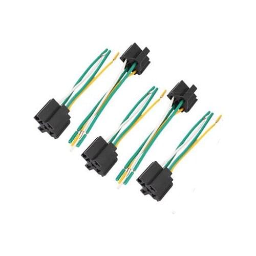 DC 12V/24V 40A Cross Type 4-Pin Car Relay Socket Harness Connector 5pcs