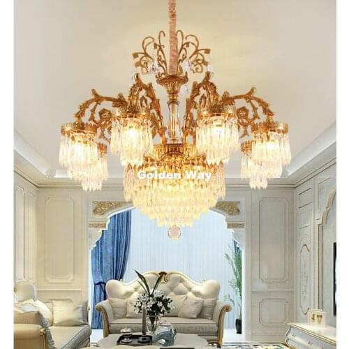 European Copper Chandelier for Bedroom Kitchen Living Room Decora Copper Luxury Ceiling Chandeliers K9 Crystal Lighting Fixtures