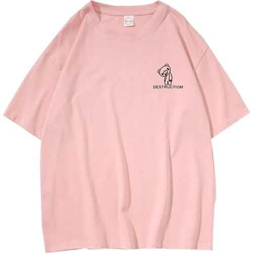 ZuoLunOuBa Summer Oversized Casual Cotton Women T Shirt Print Anime Cute Little Raccoon Loose Short Sleeve Pink Tees Tops Female