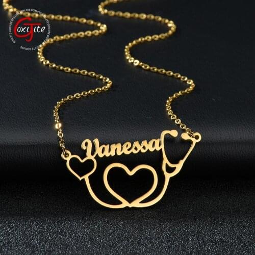 Goxijite Fashion Name Pendant Necklace Personalized Custom Nameplate Necklace Stainless Steel Collar Women Birthday Gift