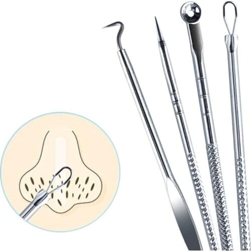 4Pcs Stainless Steel Acne Removal Needles Pimple Blackhead Remover Tools Spoon Face Skin Care Tools Facial Pore Cleaner