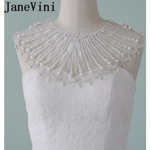 JaneVini Fashion Jewelry Women Pearls Beaded Necklaces Lace-Up Crystal Bride Shoulder Cover Wrap Wedding Bridal Necklace Boho