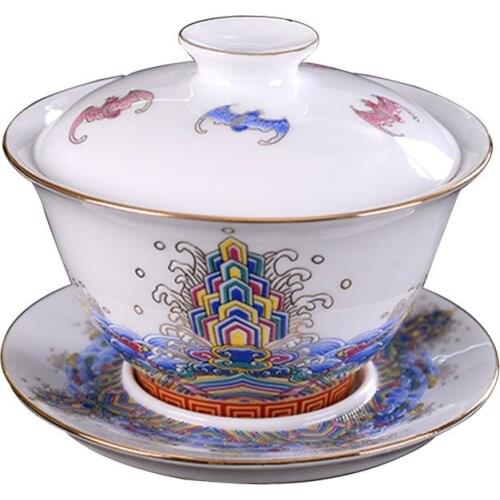 Chinese Ceramic Gaiwan Tea Set Teaware Sancai Gaiwan Traditional Tea Lid Bowl Saucer Handmade Tea Brew Tea Cup 150ml
