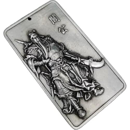 China old Tibetan Silver Relief guan gong Amulet Pendant Feng Shui Lucky Pendant