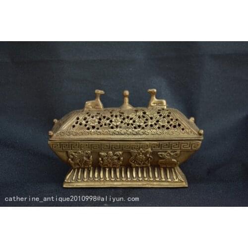Collectable Old Tibet Copper flower&deer incense burner ,with carving&mark,Handmade crafts,collection& adornment