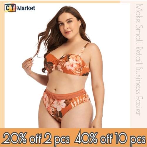 2 Pieces Bikini Set Floral Swimsuit Women Plus Size Swimwear Underwire Swimming Bodysuit with pad 2021 Summer Holiday CTYY5007