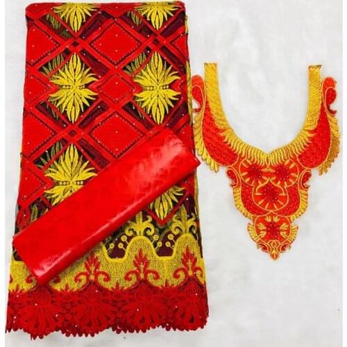 Red 2.5 yards lace +2.5 yards Perfume Bazin Brode Riche +Collar Embroidery Tulle Cord Lace Dubai Style M713-3