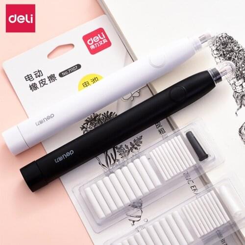 Deli Pencil Electric Eraser For School Office Sketch Writing Drawing 2 Rubber Core Sizes Eraser For Kid Students Stationery Gift