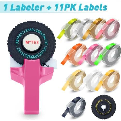 UniPlus 10pcs 9mm Label Tapes Compatible for Dymo 3D Motex E101 Label Maker Manual Mini Printer Machine PVC Embossing Ribbon