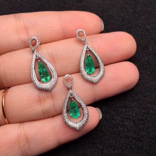 Fine Jewelry Pure 18 K White Gold Jewelry Natural Emearld 0.55ct Gemstones Females Jewelry Set for Women Fine Jewelry Sets