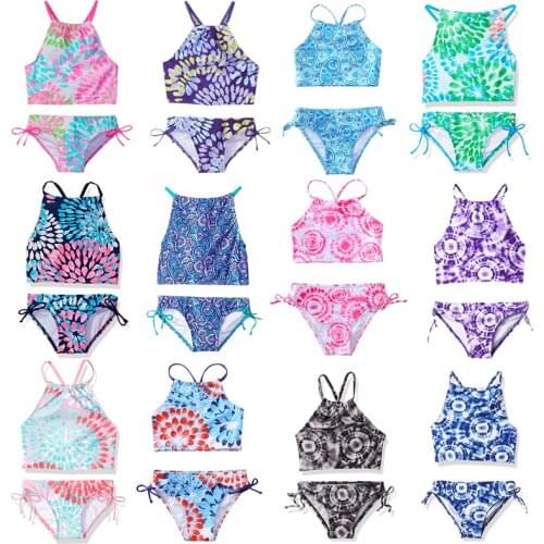 2021 New Prints Kids Girl Tankini Bikini Sets Two Piece Swimsuit Little Girl Bathing Suits Halter Beach Suit Swimwear
