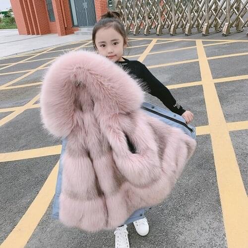 2021 Winter Children Kids Girls Furs Hooded Coats Outerwear Thicken Warm Jackets Long Parkas Teenage Girls Cotton Parka W190