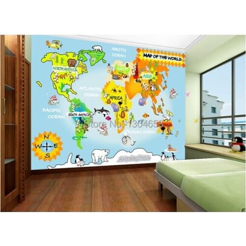 Custom cartoon world map wallpaper for living room childrens room interior papel de parede