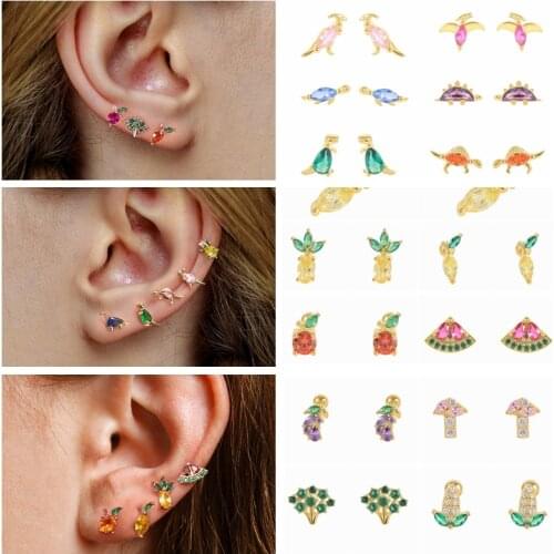 Aide Real 925 Sterling Silver Ear Studs Earrings Anniversary Gifts Animal Fruits Vegetables Percing For Women Girl accesorios