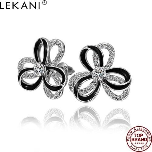 LEKANI White Flower Earrings For Women Inlay Czech Crystal Earring Tree Romantic Party Fashion Jewelry Gifts 2021 New Arrival