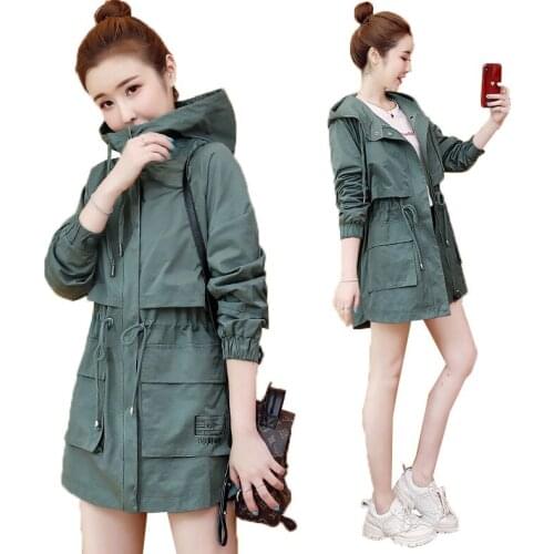 Chic Trench Coat куртка Spring Autumn Women Windbreaker Overcoat Mid-Length 2021 New Casaco Feminino Hooded Plus Size Outerwear