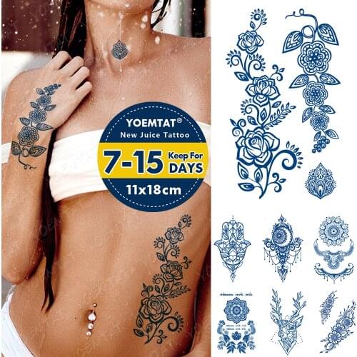 Juice Lasting Waterproof Temporary Tattoo Sticker Rose Flower Mandala Hand of Fatima Flash Tatto Women Ink Body Art Fake Tatto