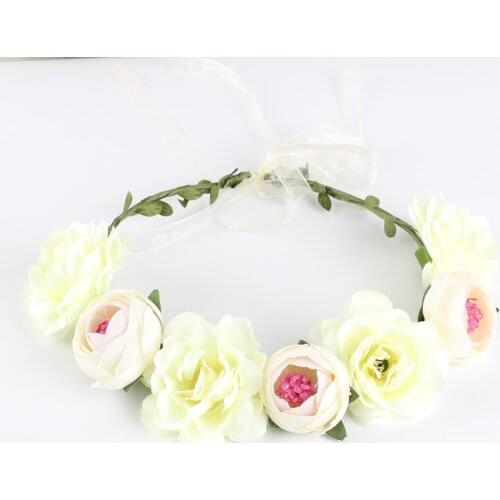 Bohemian Faux Rose Flower Crown Designer Hairbands Floral Garland Headband for Women Girls Beach Hawaii Romantic Wedding Wreath