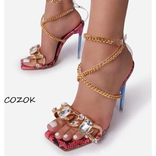 Heels Women Sandals for Women Crystal Chain 2021 Sexy Party Night Women Sandals Fashion Shoes