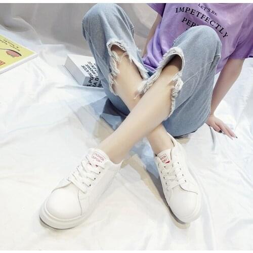 Women Sneakers spring Classic White Shoes Lace-up PU Bright Fashion Wild Comfortable Casual Shopping Student women Shoes U20-35