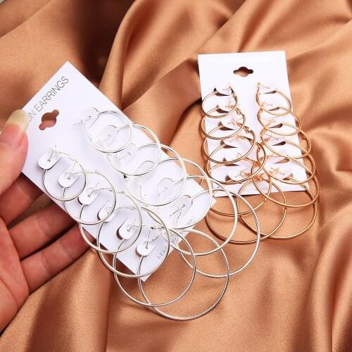 Fashion 6 pair Women Hoop Earrings Charm Hip Hop Girls Gift Cute Hoop Gold jewelry Evening Party Earring