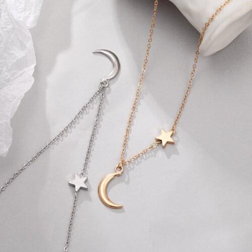 Summer Star Moon Pendant Short Clavicle Chain Necklace for Women New Trendy Jewelry Accessories