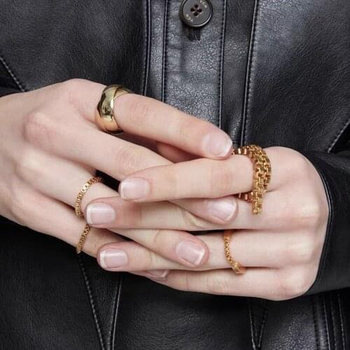 New Punk Rings Vintage Metal Box Chain Rings for Women Gold chain Cross Ring Hiphop Jewelry Femme Finger Ring Goth Bijoux 2020