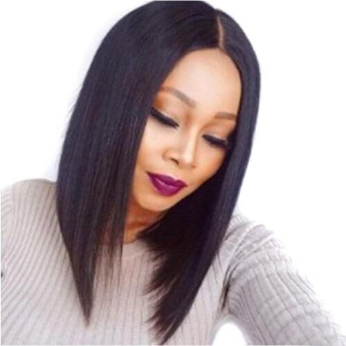 ZM Hair short middle part bangs Straight Wigs with black Synthetic Wigs for Women Beige soft short straight hair wig