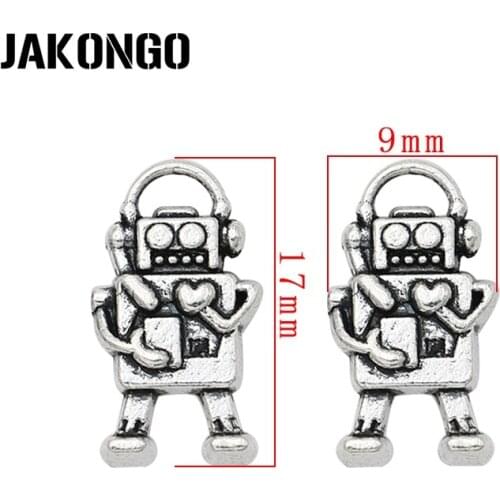 15PCS Antique Silver Plated Robot Charms Pendants for Jewelry Making Bracelet DIY Accessories Handmade 17x9mm
