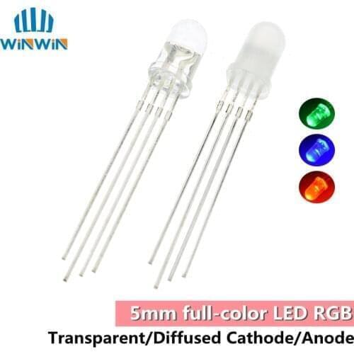 20PCS 5mm full-color LED RGB red/green/blue Common Cathode/Anode Four feet Transparent/Diffused color light 5mm diode colorful