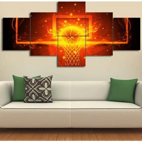 No Framed Canvas 5Pcs Fire Flame Basketball Cuadros Wall Art Posters Pictures Paintings Home Decor for Living Room Decoration