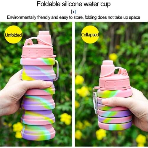 500ml Creative Telescopic Silicone Sports Water Cup Cycling Water Bottle Foldable Leakproof Portable Outdoor Drinkware Tea Cup