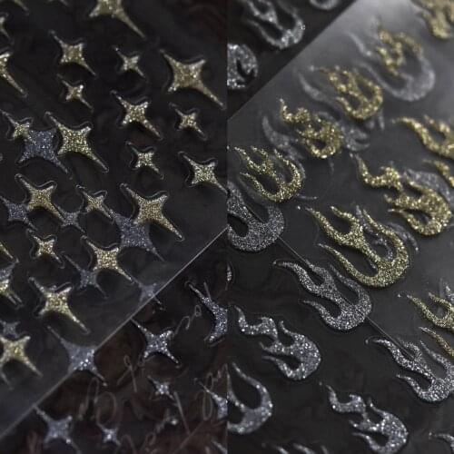 5D Gilding Relief Nail Art Stickers Manicure Decals Gold Silvery Fire Flame Star Stellate Diamond Powder Sense Decorations