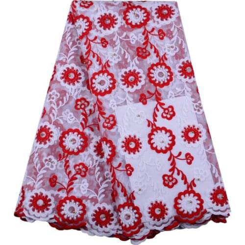 African Lace Fabric 2019 High Quality Lace Applique Nigerian Lace Fabrics French Tulle Lace Fabric For Party Dress Red S1502