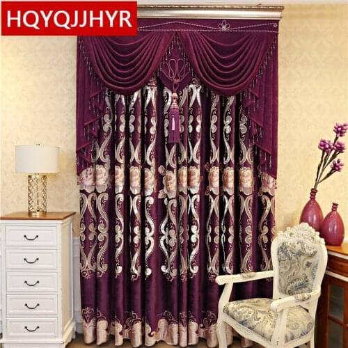 American high-quality luxury purple velvet embroidered curtains for the living room with classic Voile curtains for the bedroom
