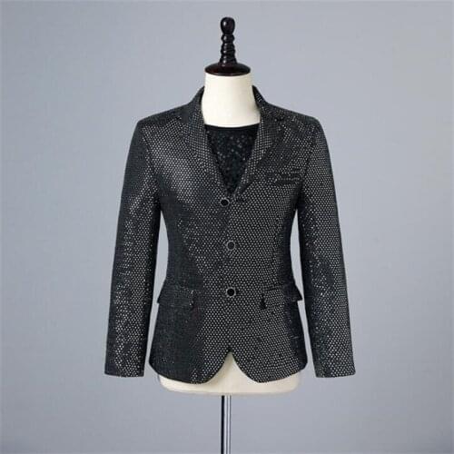 Polka dot blazers mens sequined suit jacket black stage costume magician host dancing performance black ternos masculino luxo