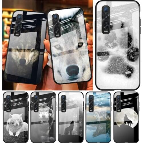 Tempered Glass Cover Cute Black Wolf Print For OPPO A9 2020 A52 Find X2 Lite Realme 7 7i 6 5 Pro C3 XT Phone Case Shell