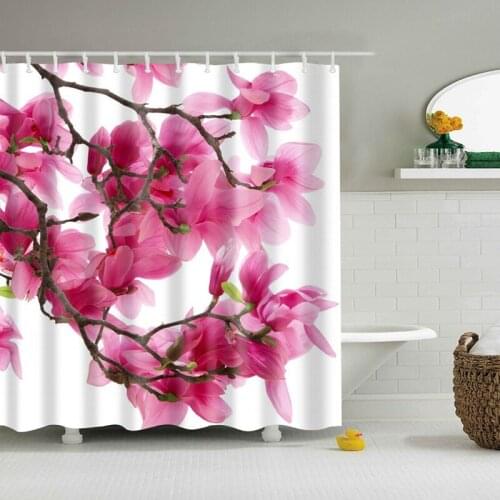 Flower Waterproof Shower Curtain Waterproof Polyester Fabric Bath Bathing Bathroom Curtains with 12 Hooks for Home Decorations