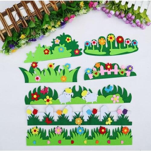 Kindergarten Blackboard Wall Decoration Stereo Guardrail Nonwoven Felt Package Handmade Nonwoven Flower Fence Grass Wall Sticker